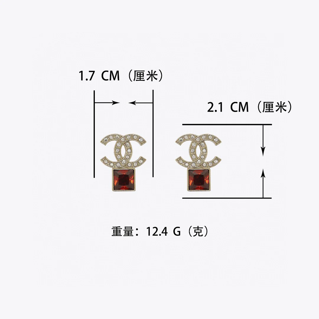 CCE401 Chanel red crystal cc logo stud earrings for women - ccjewelryacc