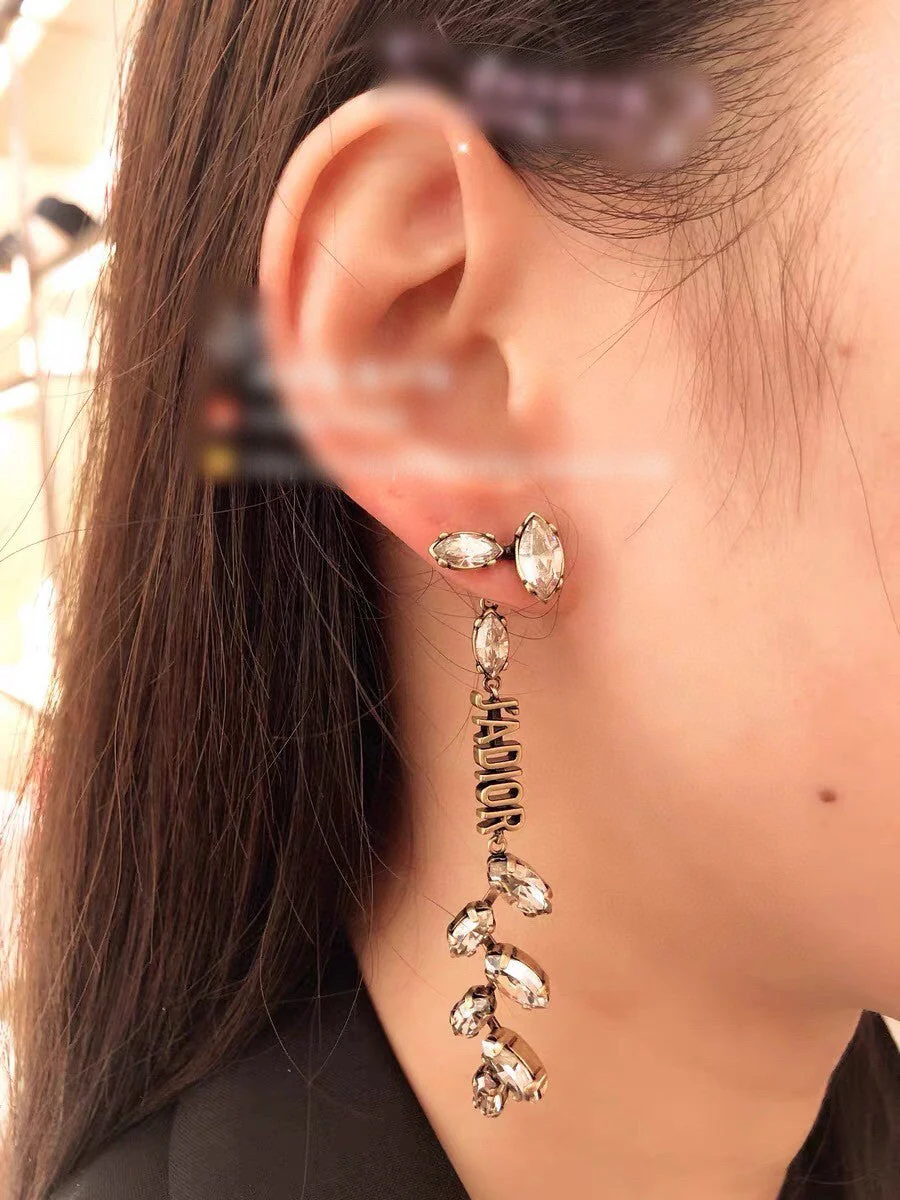 CDE244 Silver shadow Horseeye diamond dendriform dangle earrings - ccjewelryacc