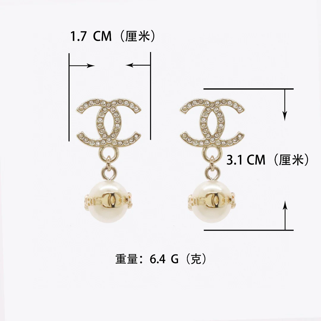 CCE463 Crystal cc logo with pearl drop earring - ccjewelryacc