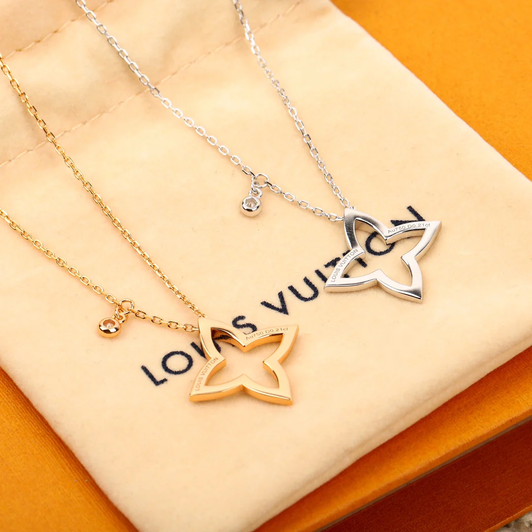 LVNS020 S925 Sterling Silver Monogram Pointed flowers Pendant Necklace - ccjewelryacc