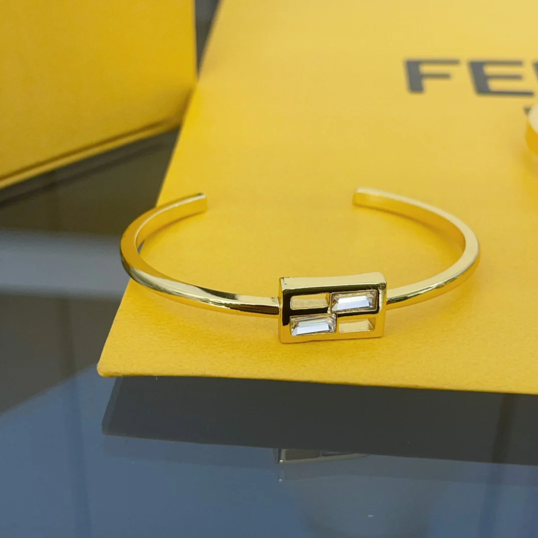 FDS004 Baguette Crystal Small F Cuff Bracelet - ccjewelryacc