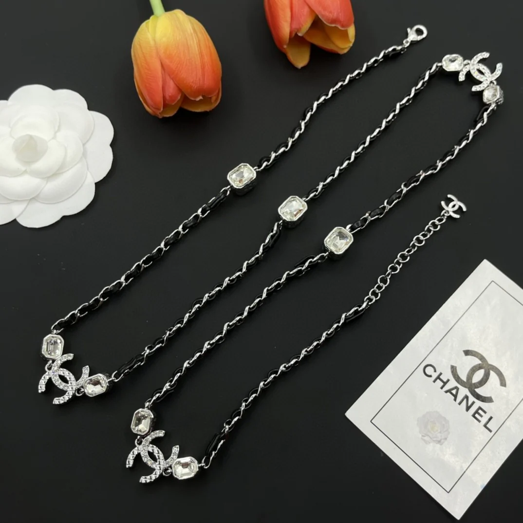 CCL290 CC metal and leather long chain necklace - ccjewelryacc