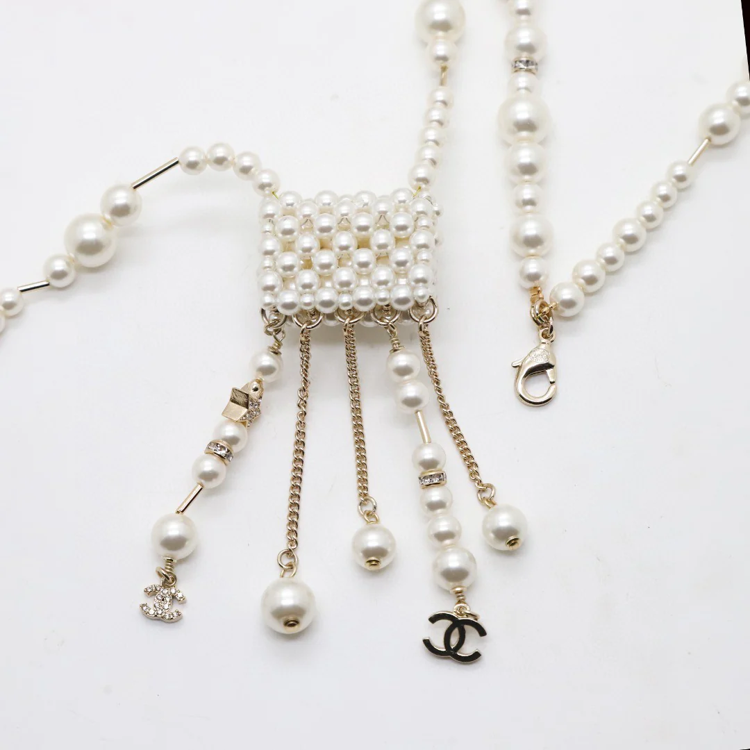 CCL270 Pearl bag with CC logo  long chain sweater necklace - ccjewelryacc