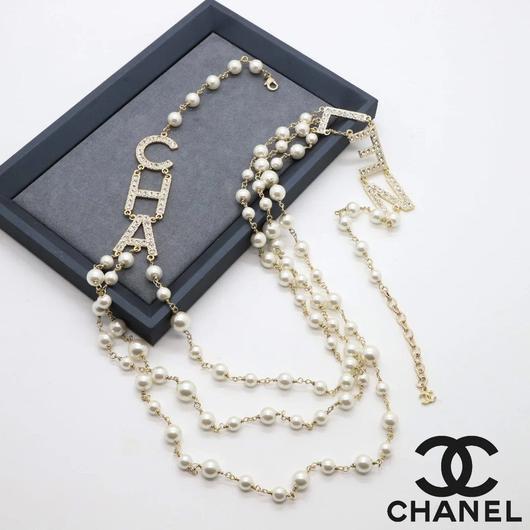 CCL024 Three layers CC Pearl Long Chain sweater Necklace - ccjewelryacc