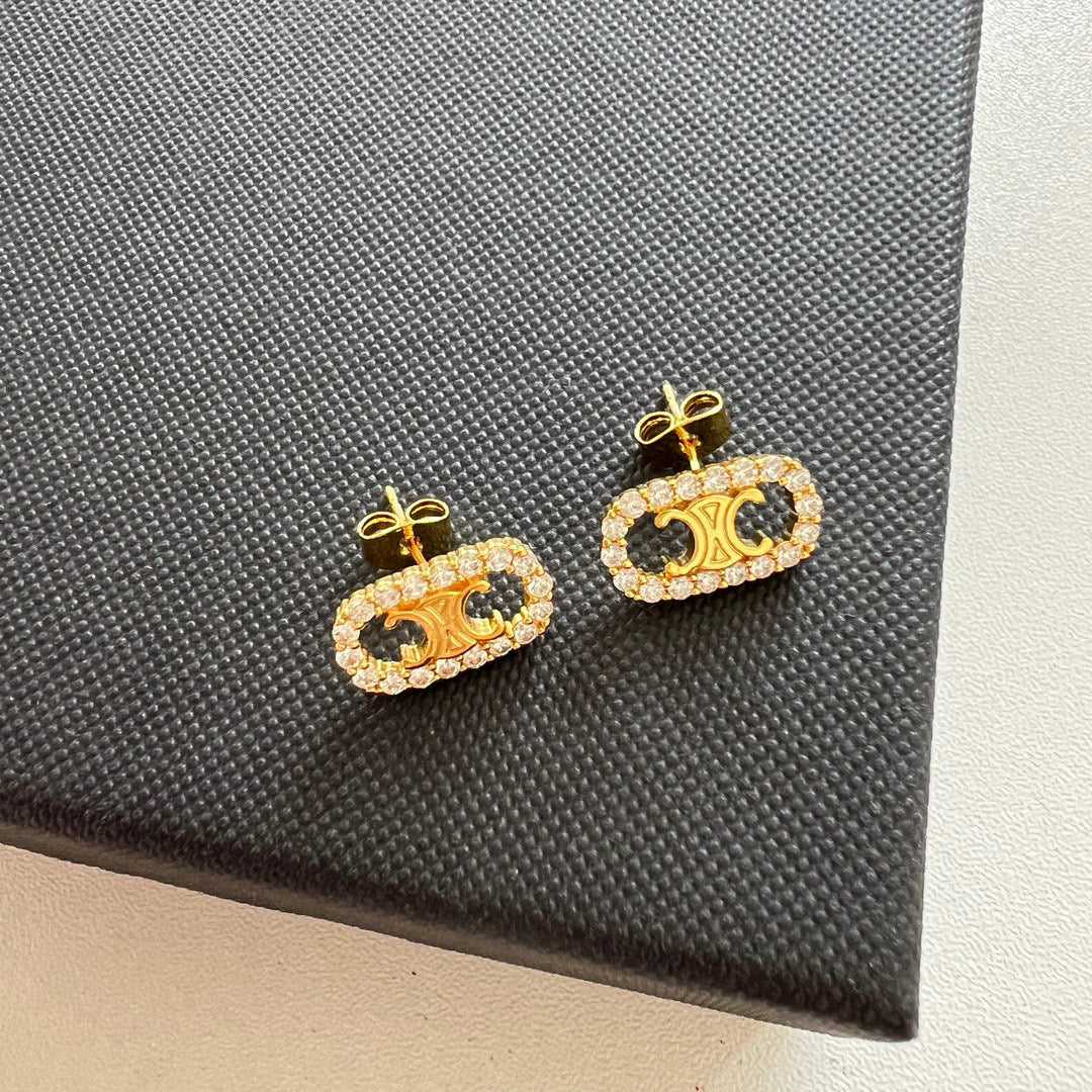 CLE031 CILINE Triomphe drop/Stud earring in metal and crystal - ccjewelryacc