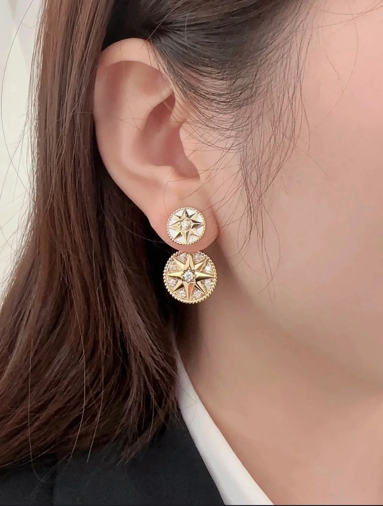 CDEV008 18k Gold and diamond dior ROSE DES VENTS earrings - ccjewelryacc