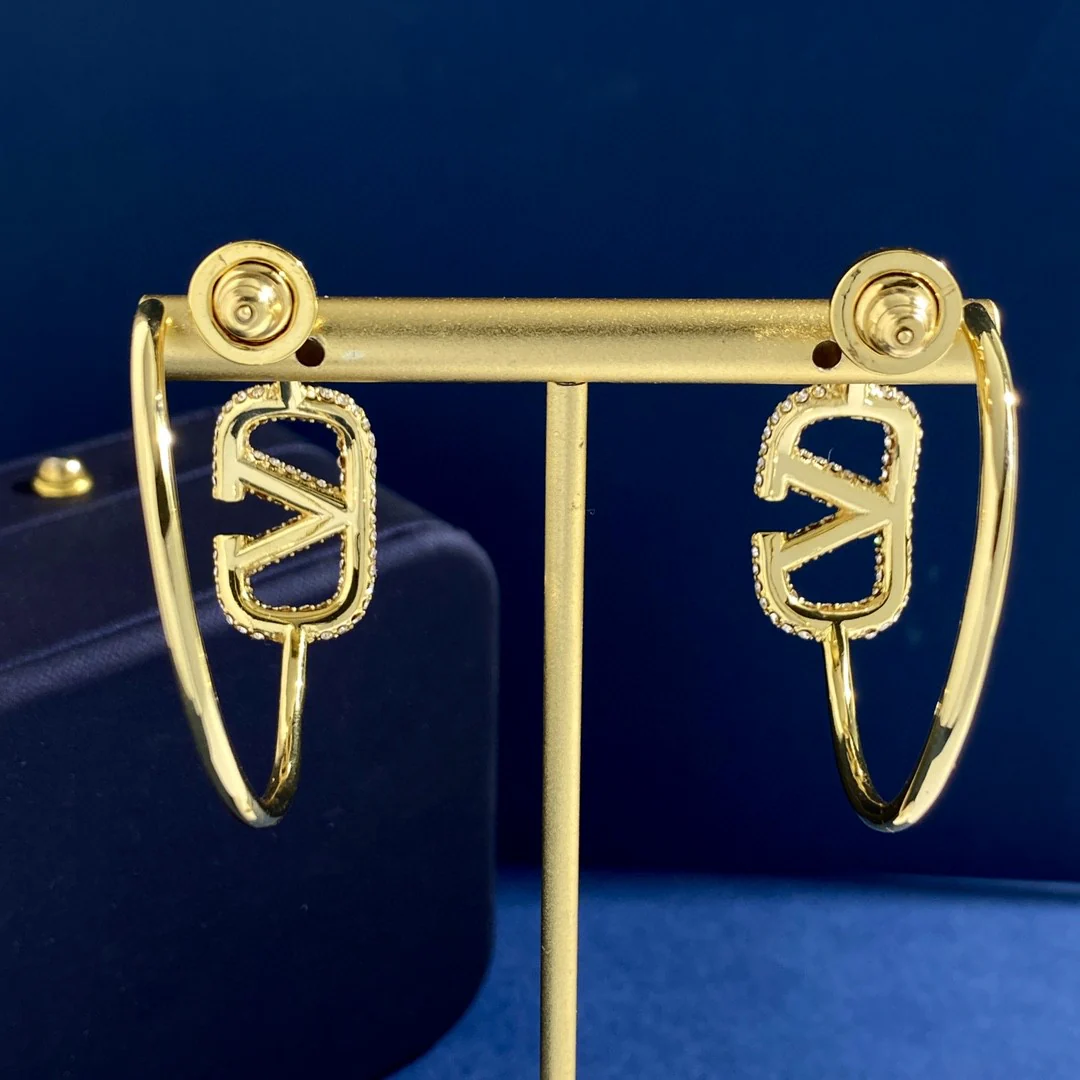 VTE031 Valentino Garavani Gold VLogo Signature Hoop Earrings in metal and crytal - ccjewelryacc