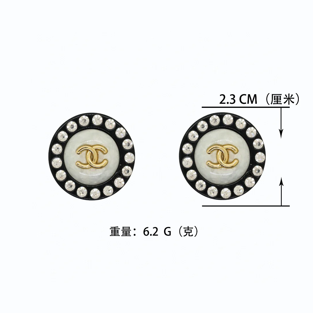 CCE323 Round white and black Acrylic crystal with cc logo stud earrings - ccjewelryacc