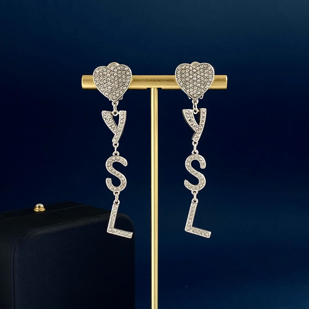 YYE004 YVES Opyum heart earrings clip in metal and crystal - ccjewelryacc