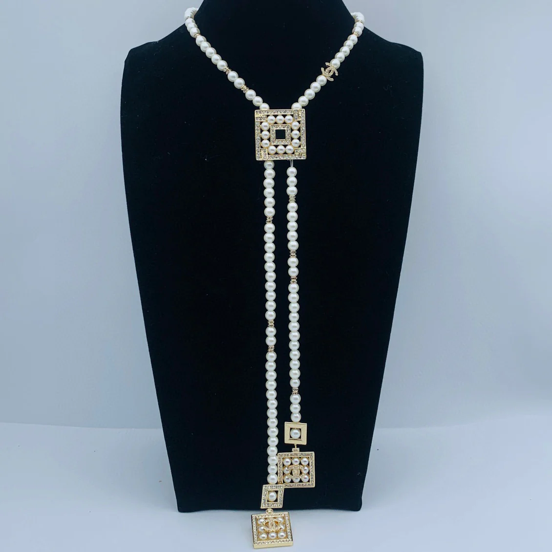 CCL336 CC perfume bottle double fringe pendant long necklace - ccfashionjewelry