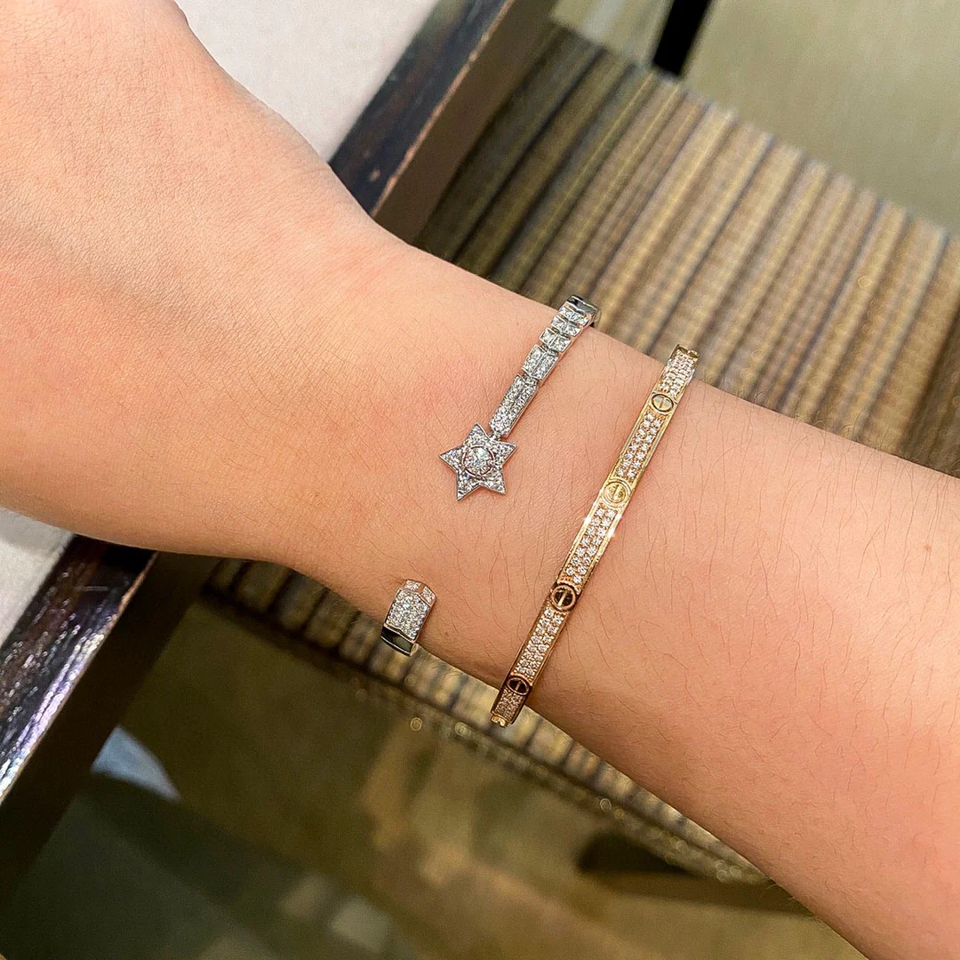 CCSS001 S925 Silver Comete chevron Diamond Bangle Bracelet Cuff - ccjewelryacc