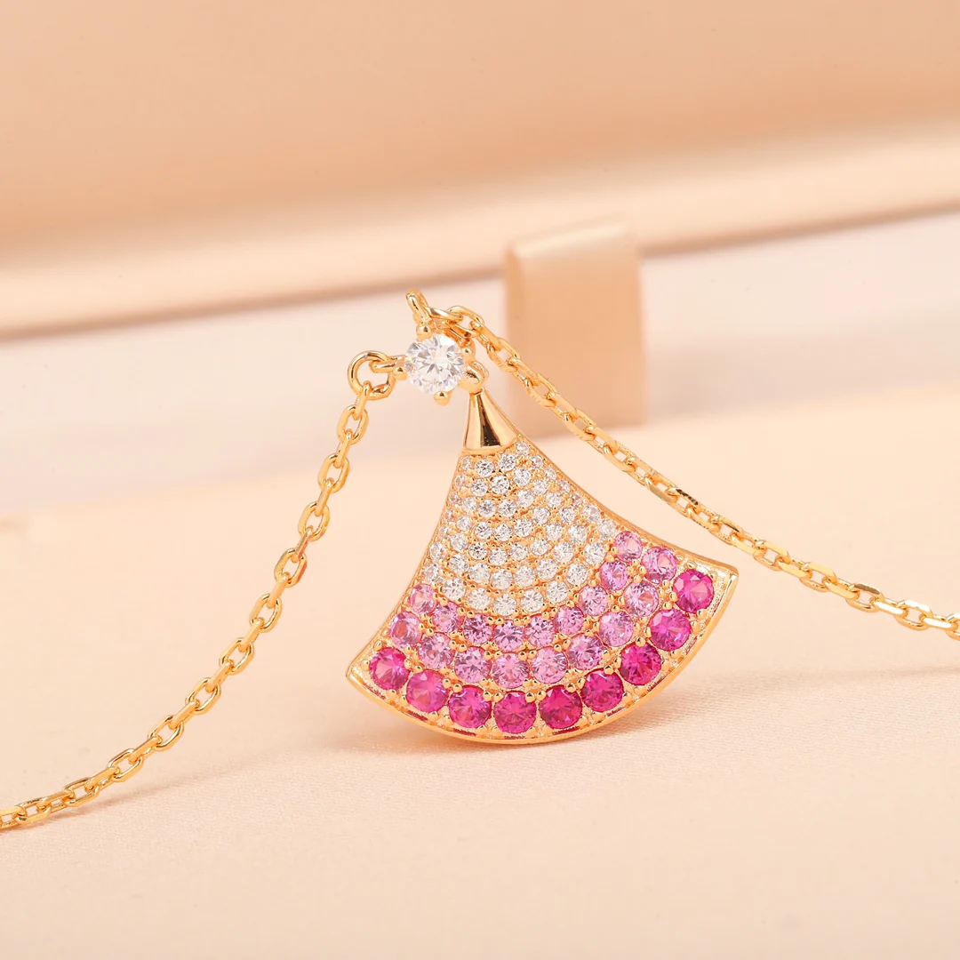BGNS007 S925 Sterling Sliver Pink full Diamond divas dream necklace - ccjewelryacc
