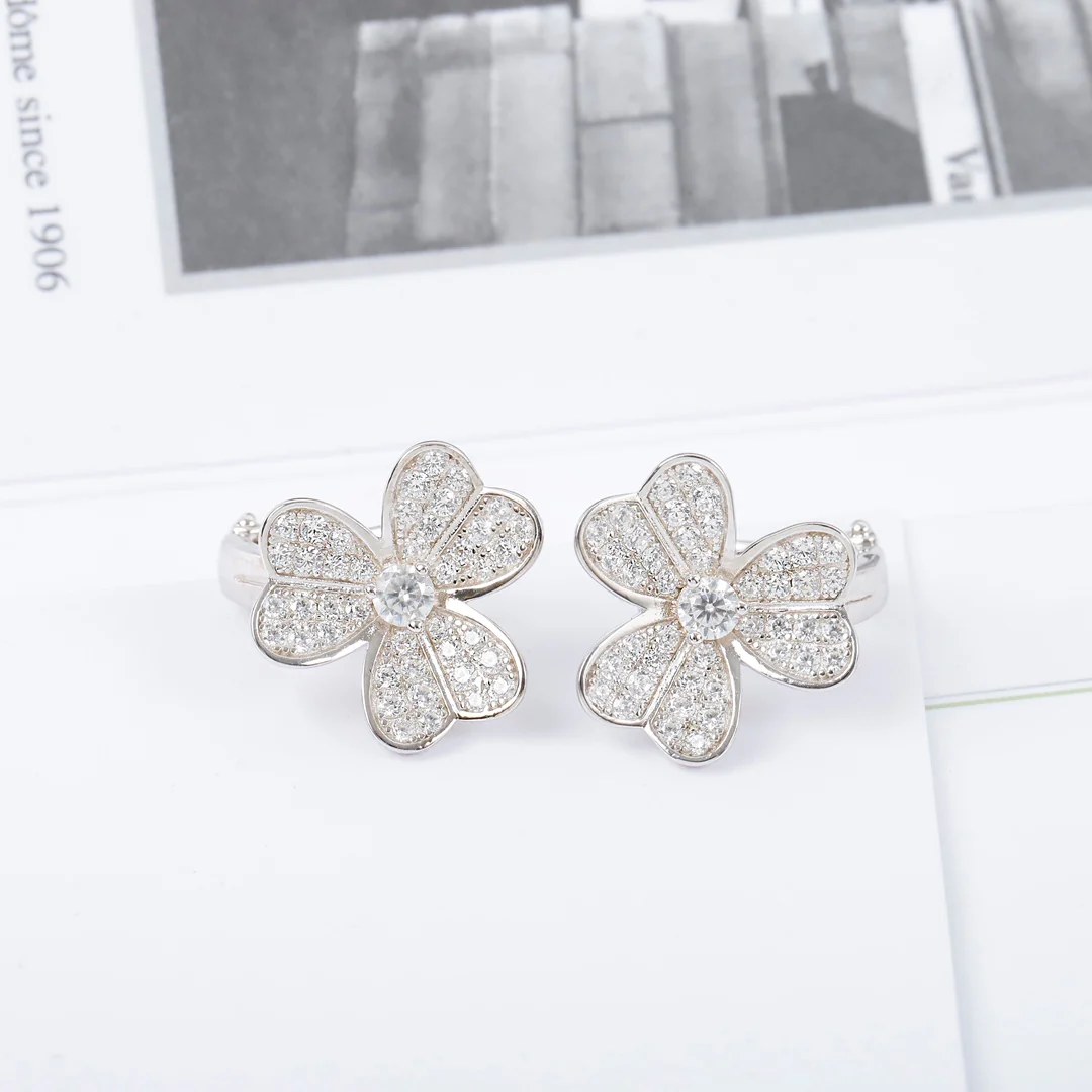 VCES003 S925 Sterling Silver Full diamond Clover ear buckle Frivole earrings clip small model - ccjewelryacc