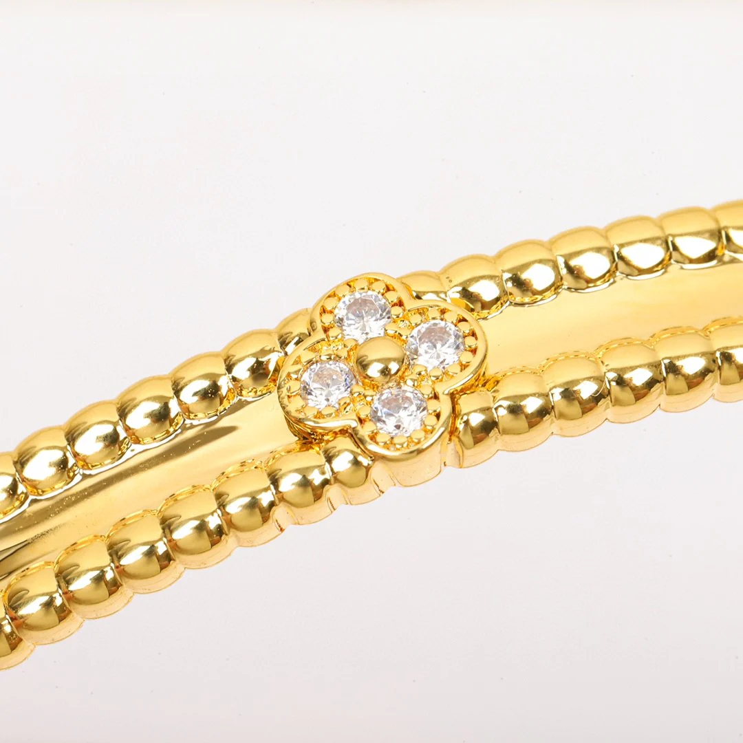 VCSV016 18K Gold  Perlée sweet clovers bangle bracelet,medium - ccjewelryacc
