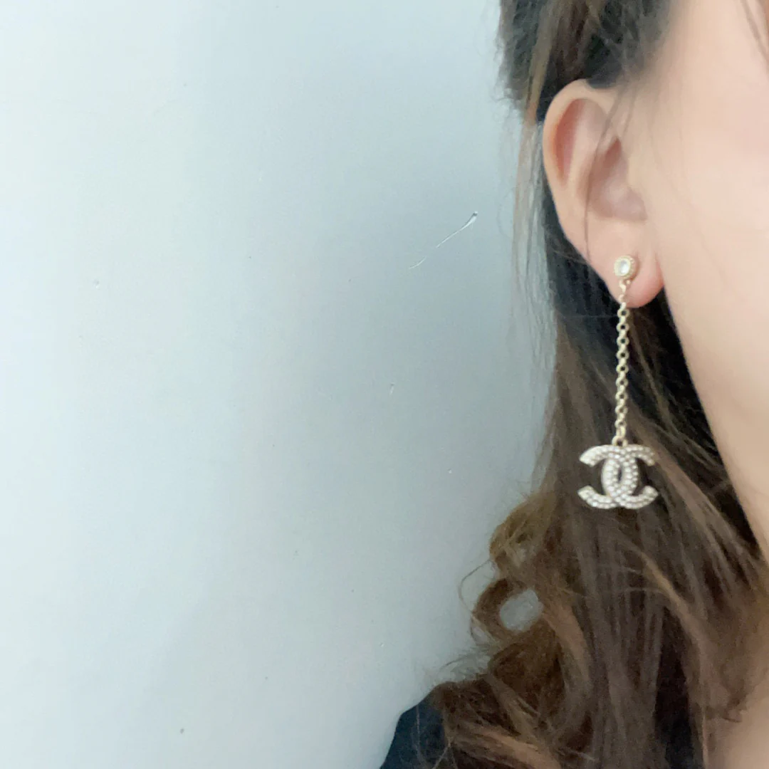 CCE013 Crystal cc logo tassel earrings - ccjewelryacc