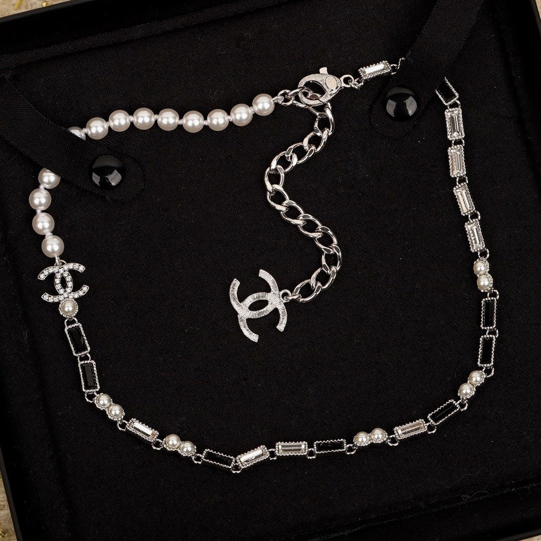 CCN003 23K CC Choker Necklace Silver Black - ccjewelryacc