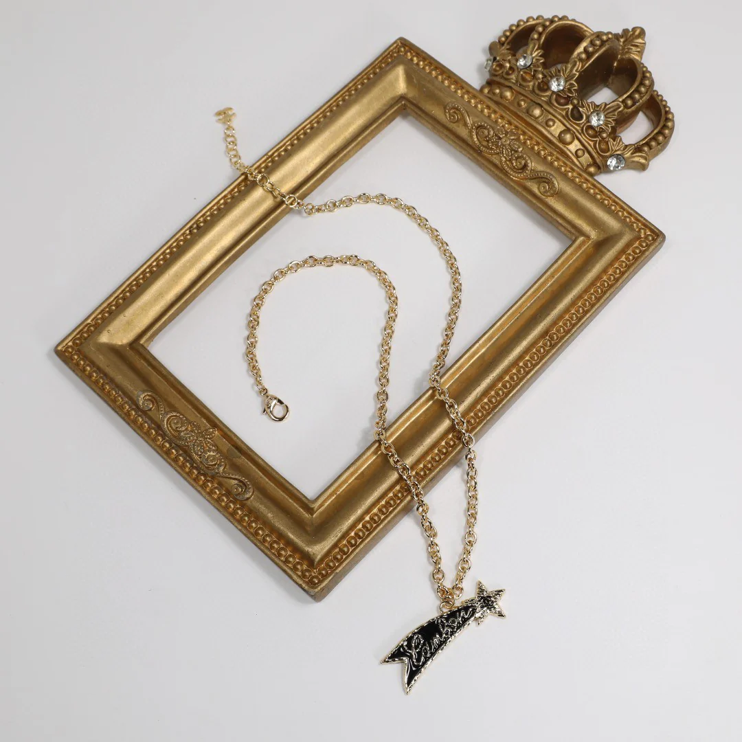 CCN333 Gold and black letter Meteor Lava texture necklace - ccjewelryacc