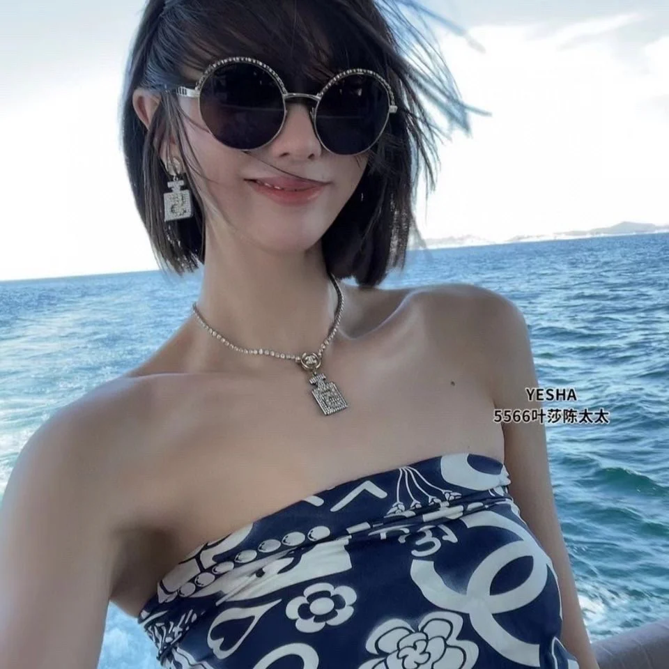 CCN054 Chanel sparkling crystal tennis chain perfume bottle pendant necklace for women - ccjewelryacc