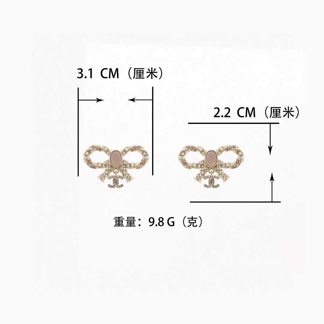 CCE414 Pink crystal and pearls bow stud earring - ccjewelryacc