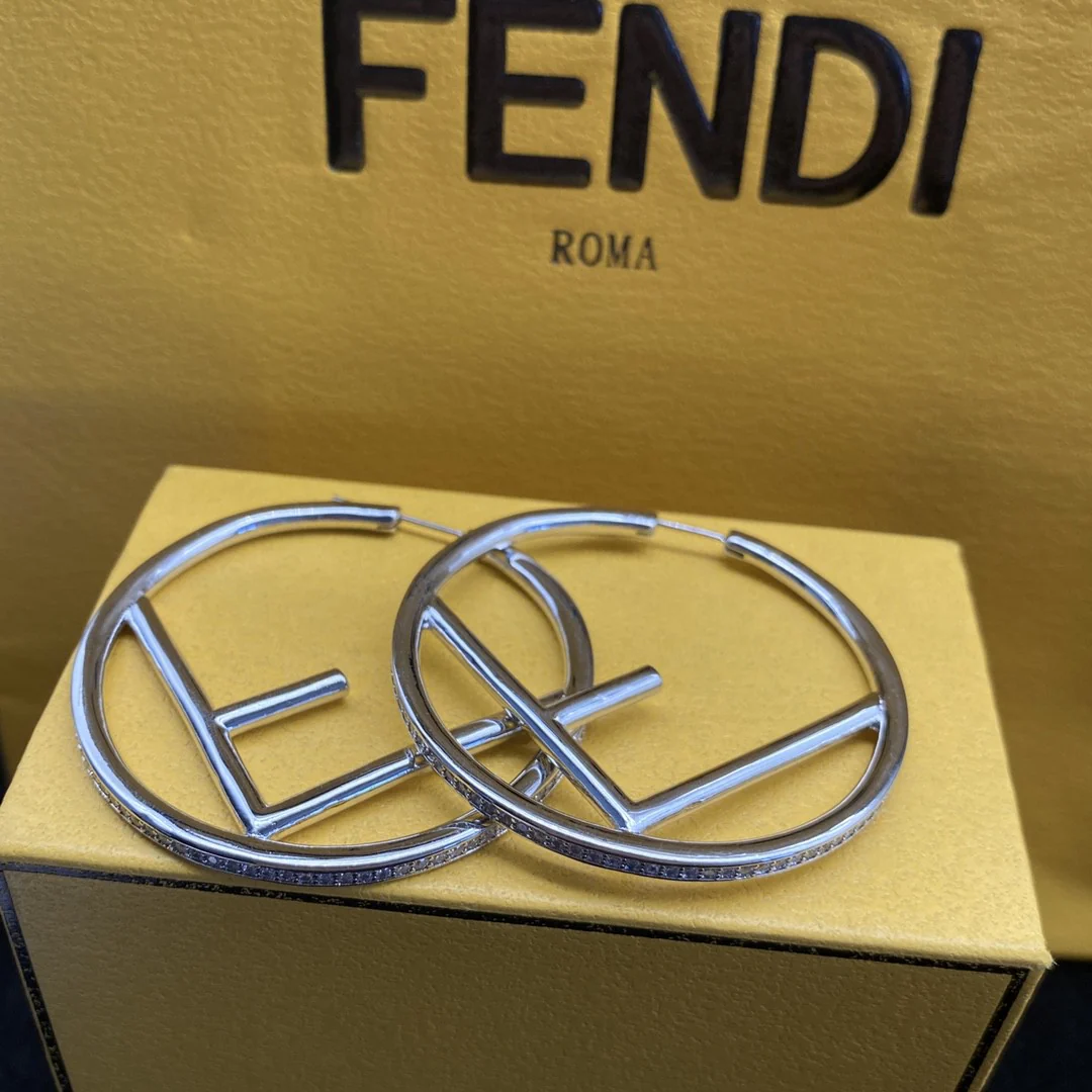 FDE002 F Is fendi hoop earrings large in gold finish metal and crystal - ccjewelryacc