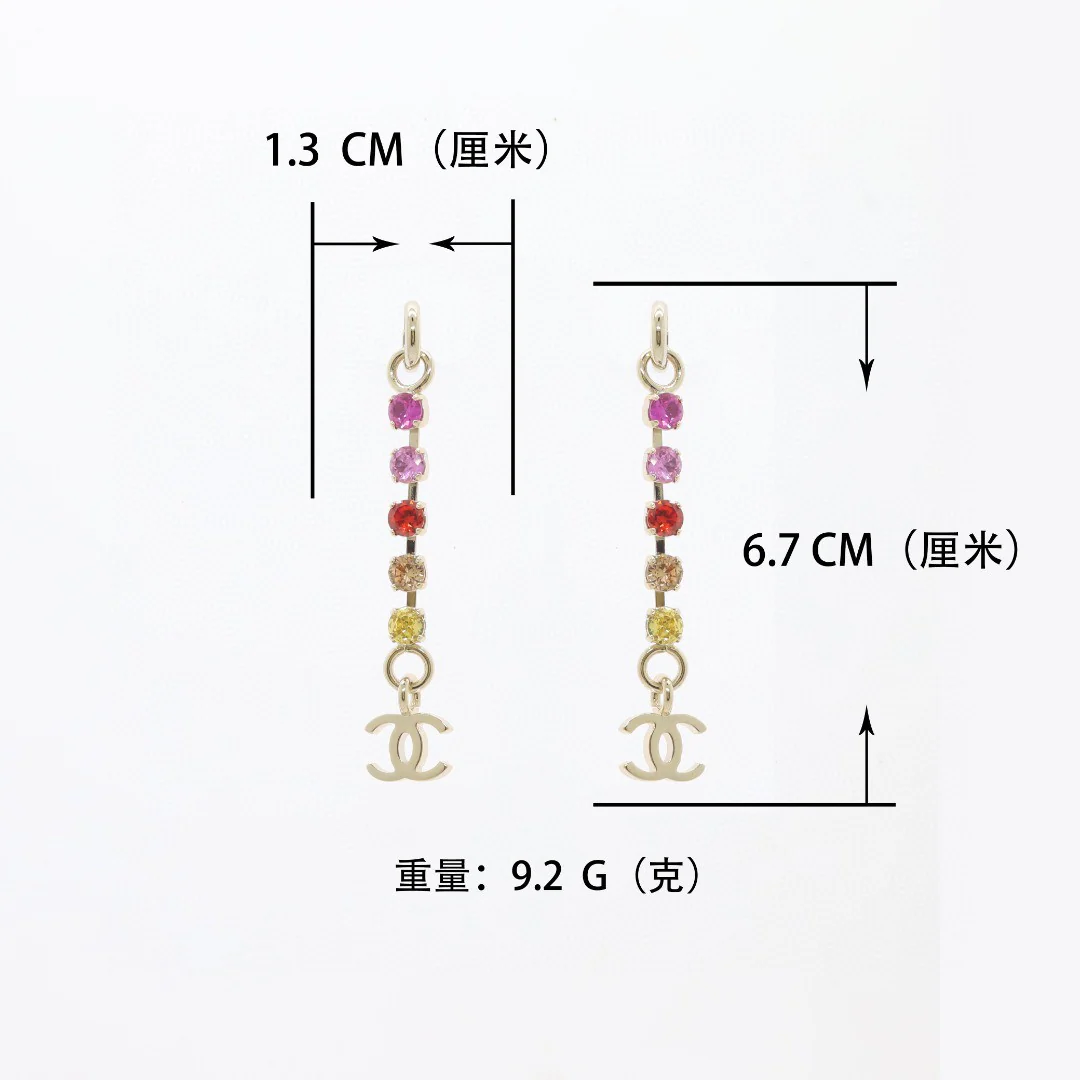 CCE454 Multicolor long tassel rhinestones double C pendant earrings - ccjewelryacc