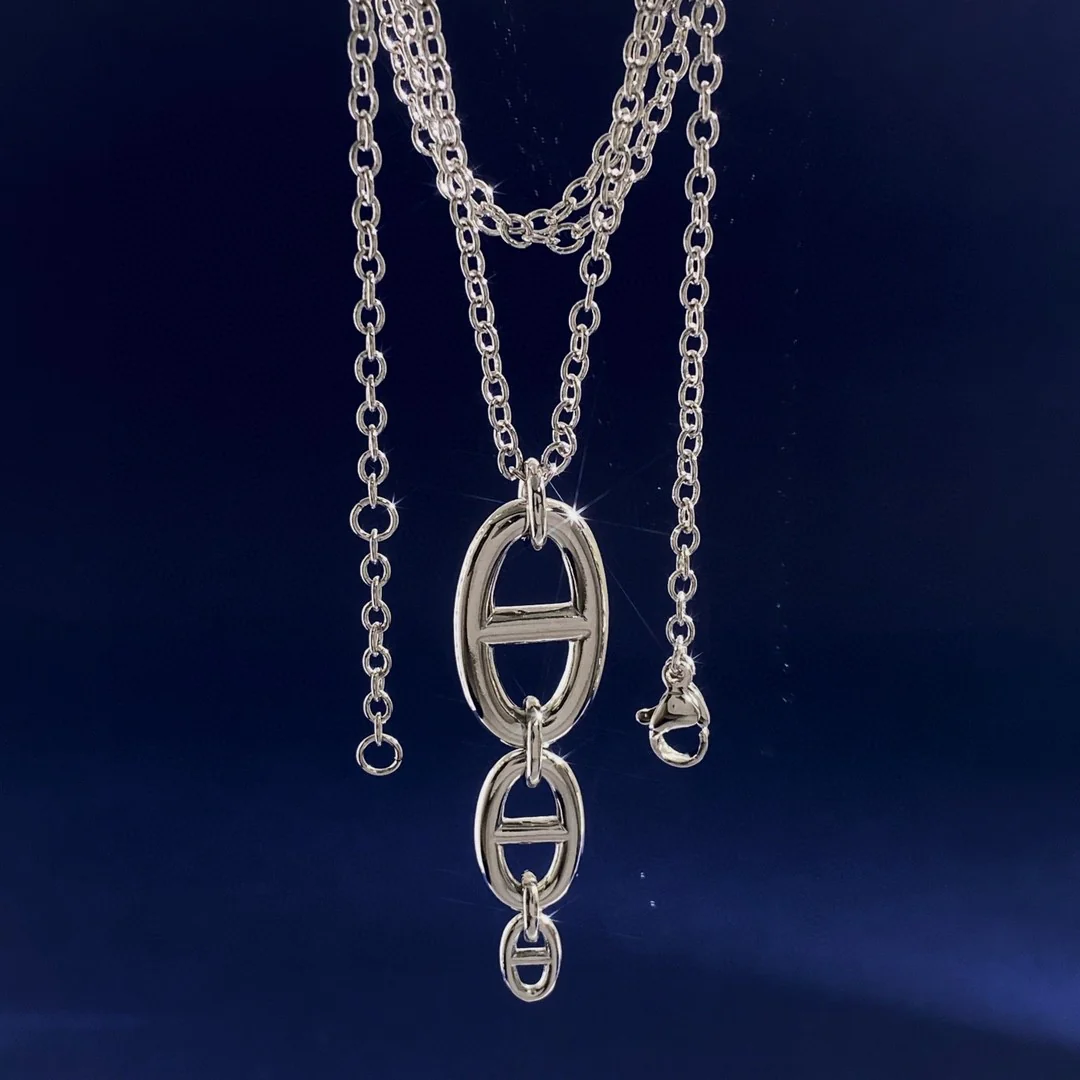 HMN012 H Pig nose Chaine d'ancre Enchainee pendant necklace, large model - ccjewelryacc