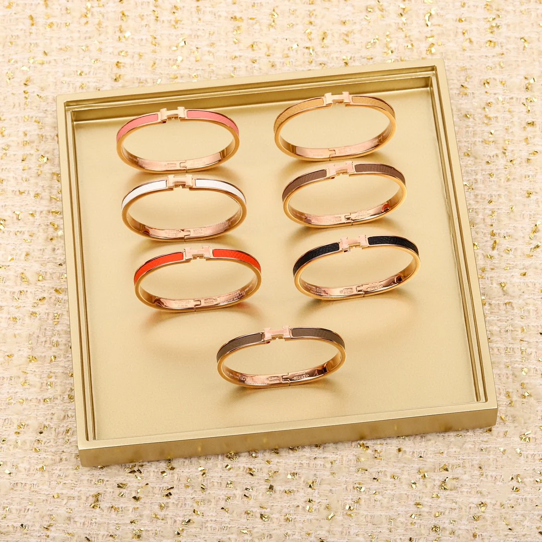 HMS013 Narrow Leater H Bangle Bracelet - ccjewelryacc