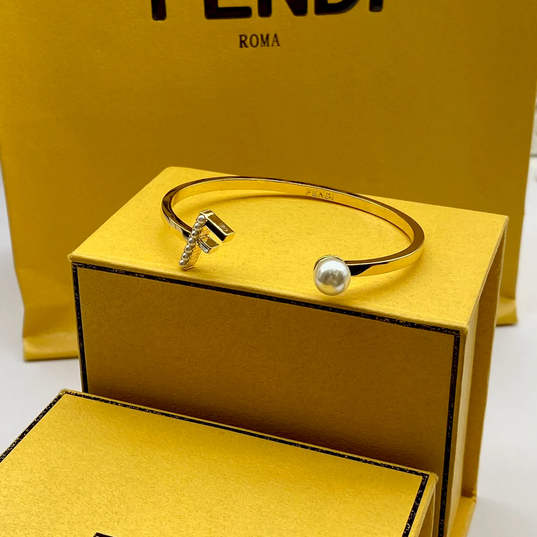 FDS027 FD First Bangle Bracelet In Metal with Crystals and Pearls Gold - ccjewelryacc