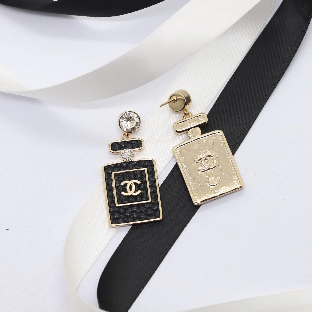 CCE343 Leather texture rhinestone perfume bottle pendant earrings - ccjewelryacc