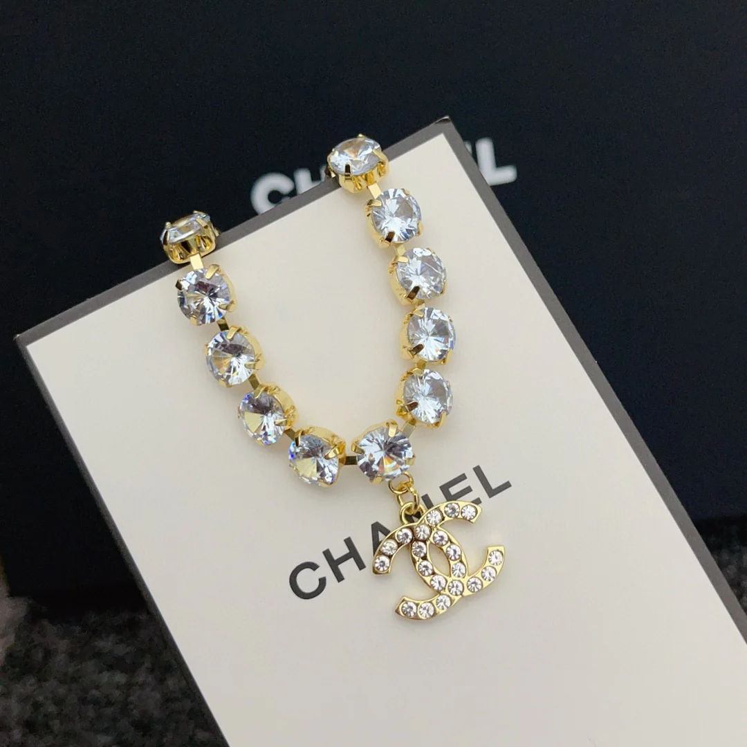 CCN007 CC choker Necklace in metal and rhinestone - ccjewelryacc