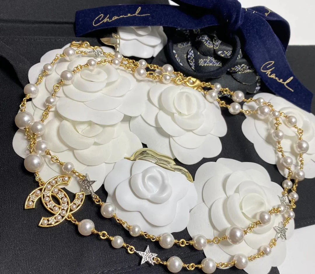 CCL249 High quality CC Long Chain Necklace pearl sweater chain - ccfashionjewelry