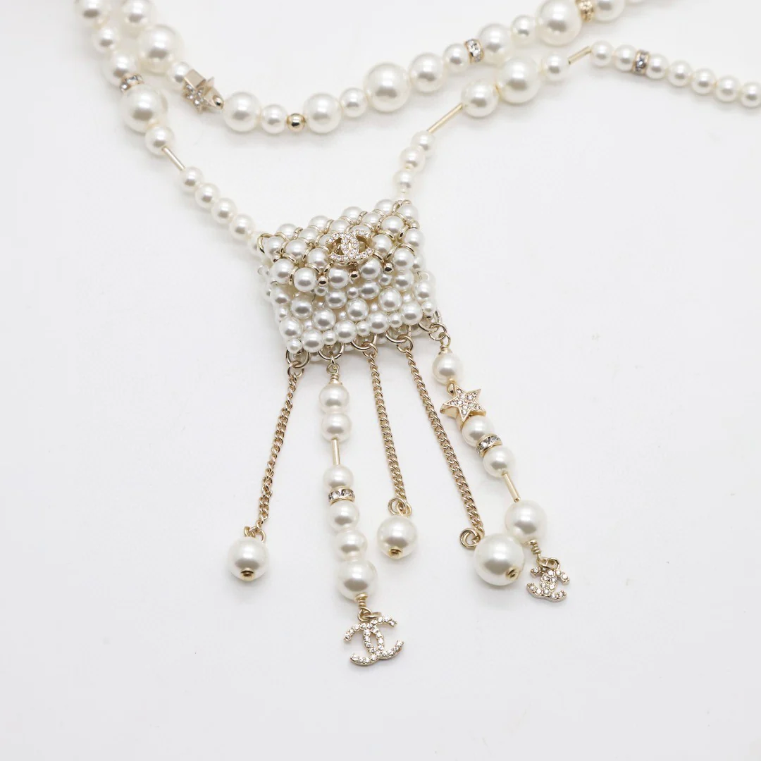 CCL270 Pearl bag with CC logo  long chain sweater necklace - ccjewelryacc