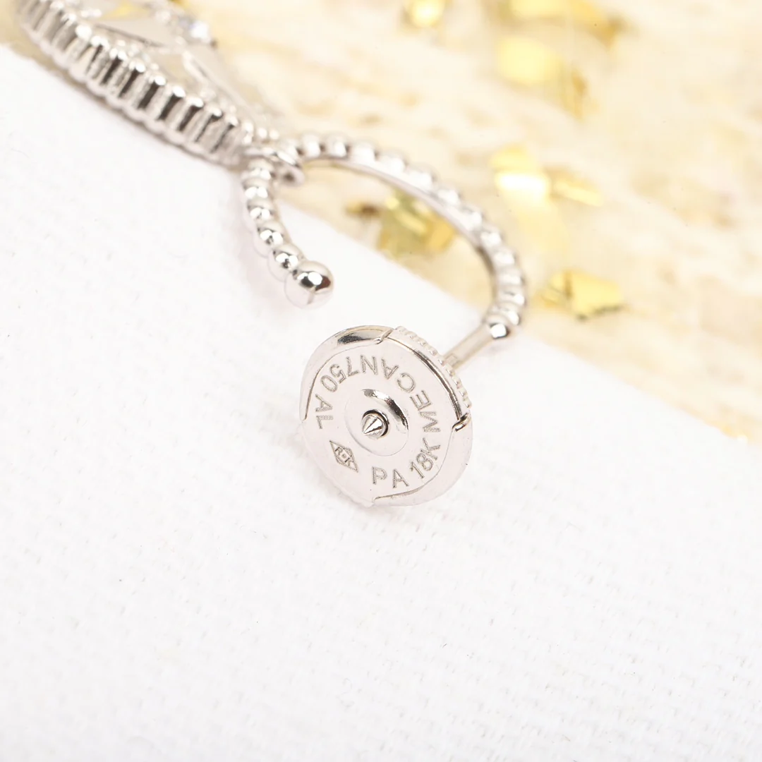 CDEV004 18k White Gold Diamond CD ROSE DES VENTS Hook earrings - ccjewelryacc