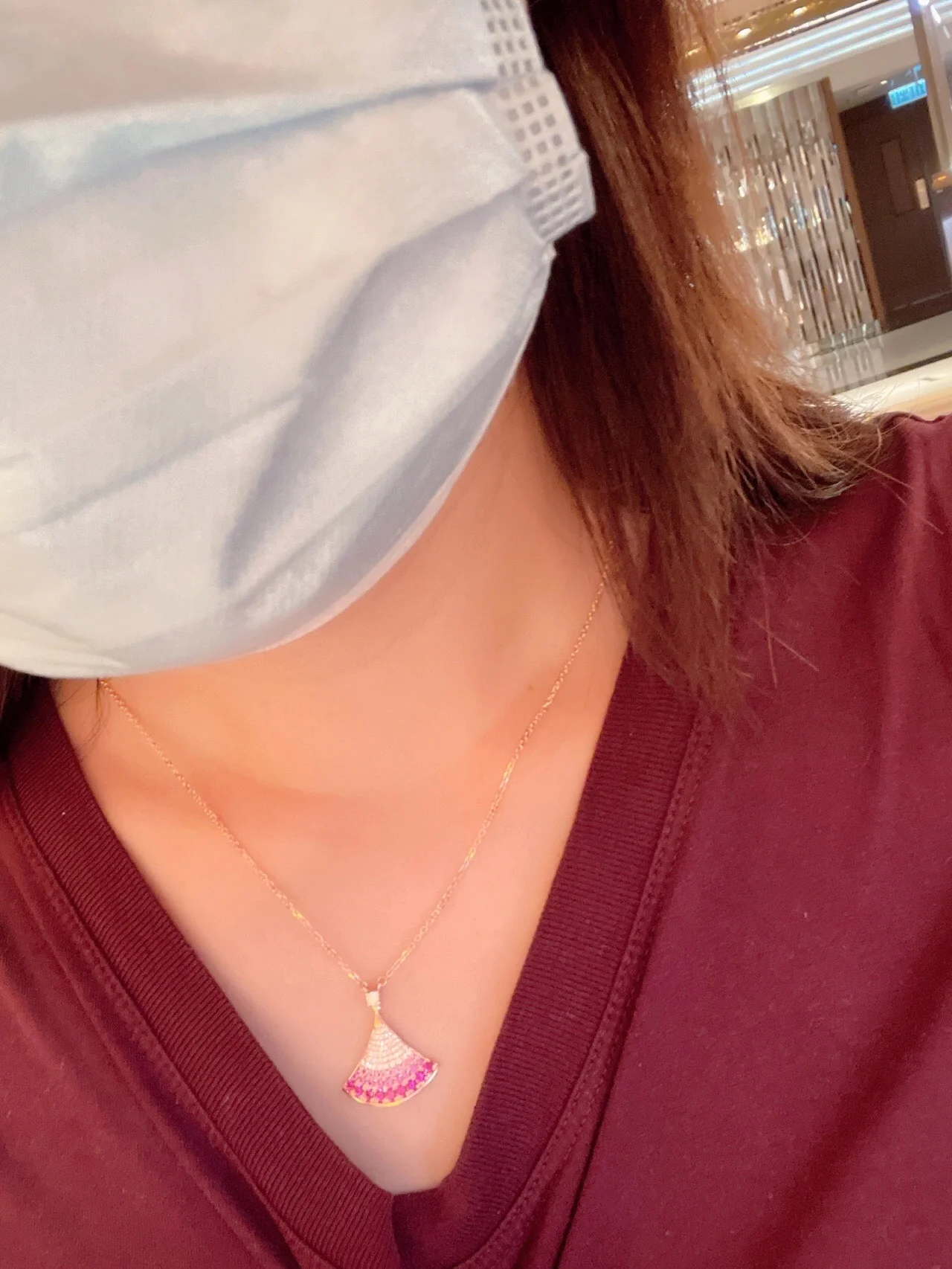 BGNS007 S925 Sterling Sliver Pink full Diamond divas dream necklace - ccjewelryacc