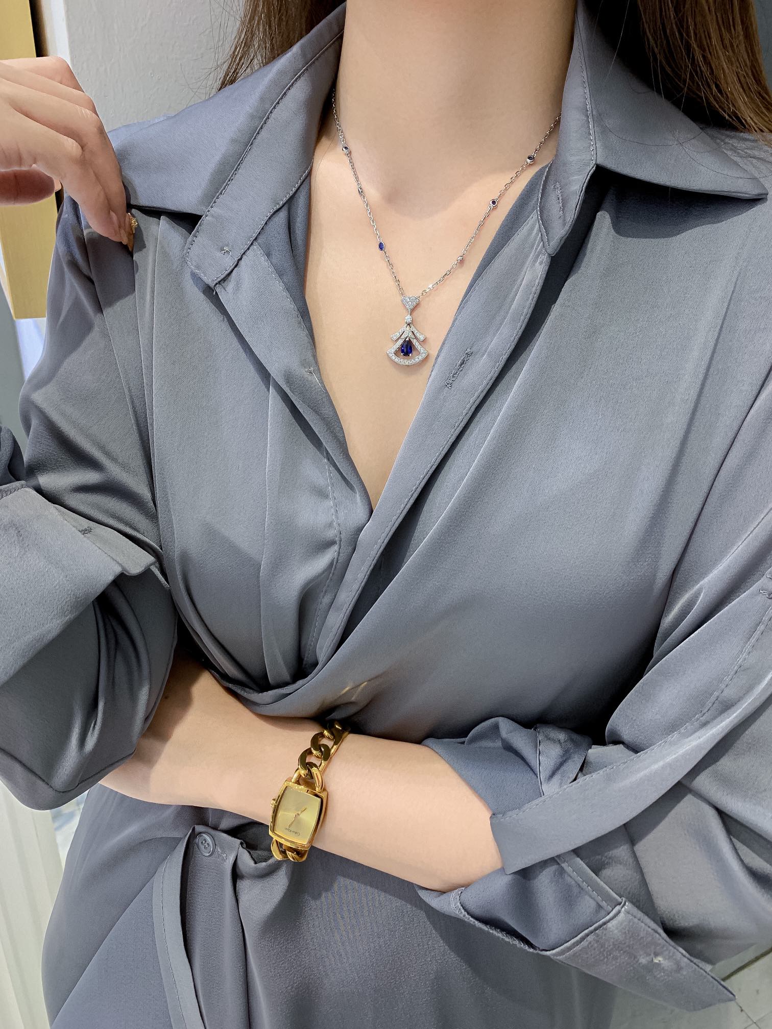 BGNS013 S925 Sterling Silver Full Diamond DIVAS'DREAM necklace - ccjewelryacc