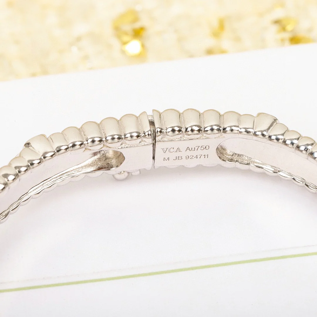 VCSV016 18K Gold  Perlée sweet clovers bangle bracelet,medium - ccjewelryacc