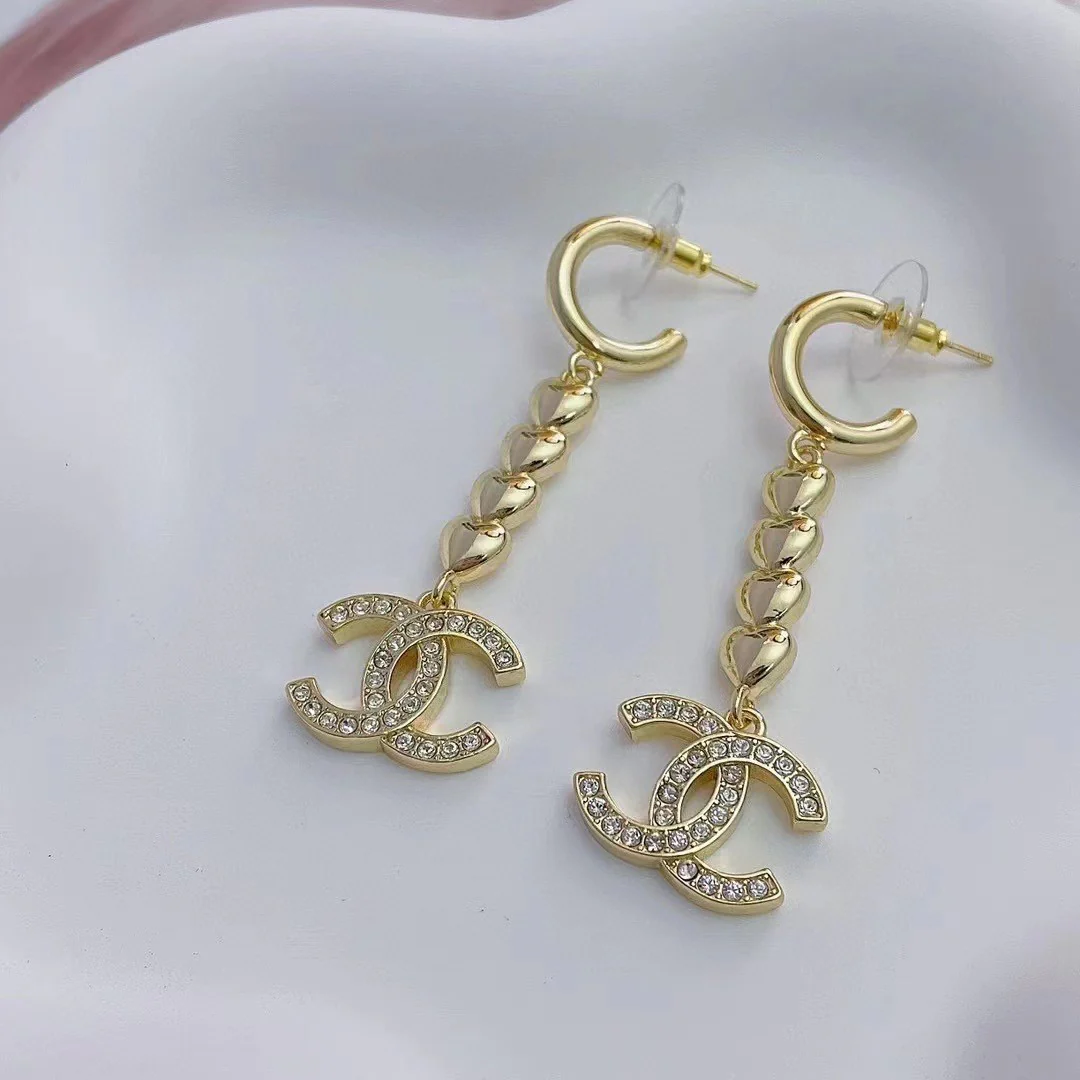 CCE153 Chanel metal gold heart tassels drop earring - ccjewelryacc