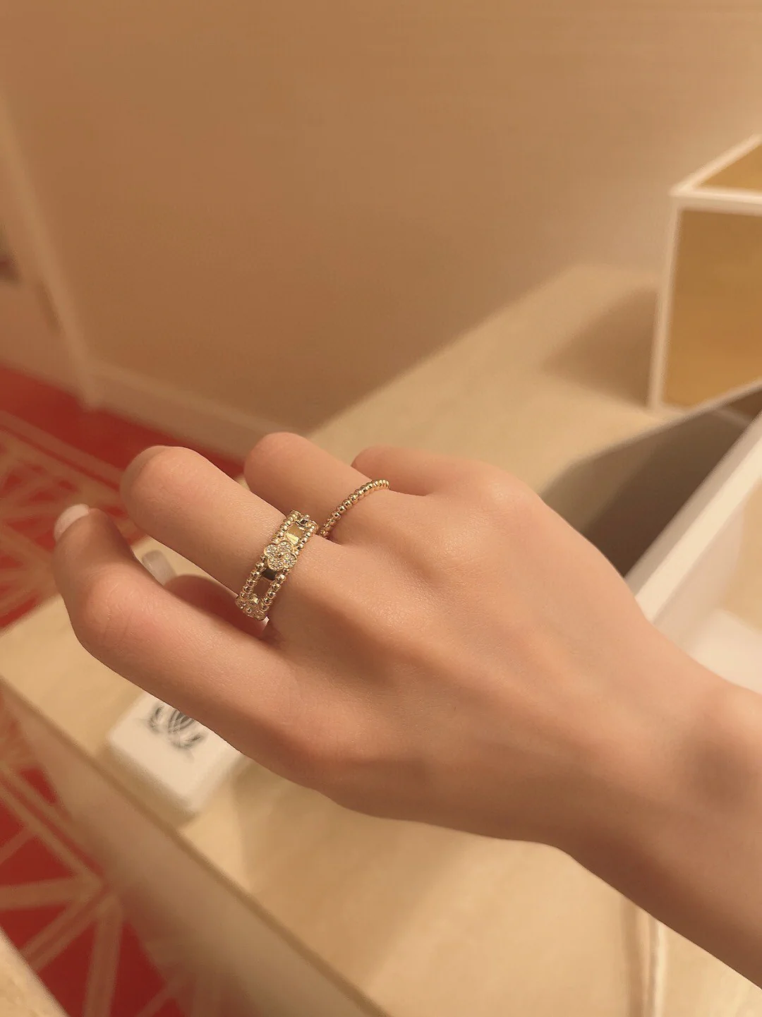 VCRS002 18k white gold/rose gold VCA Perlée sweet clovers ring - ccjewelryacc