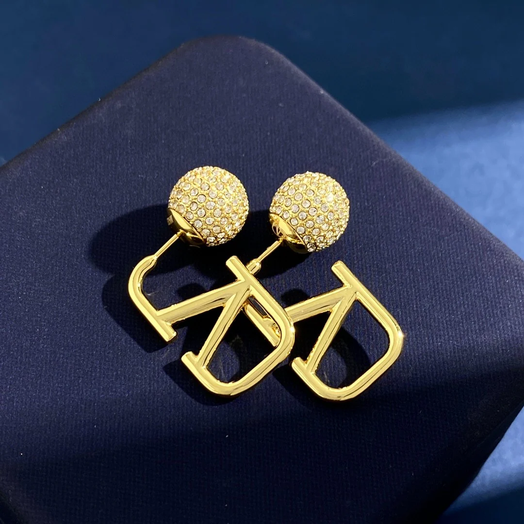 VTE032 Valentino Garavani Gold VLogo Signature Earrings in metal and crystal - ccjewelryacc