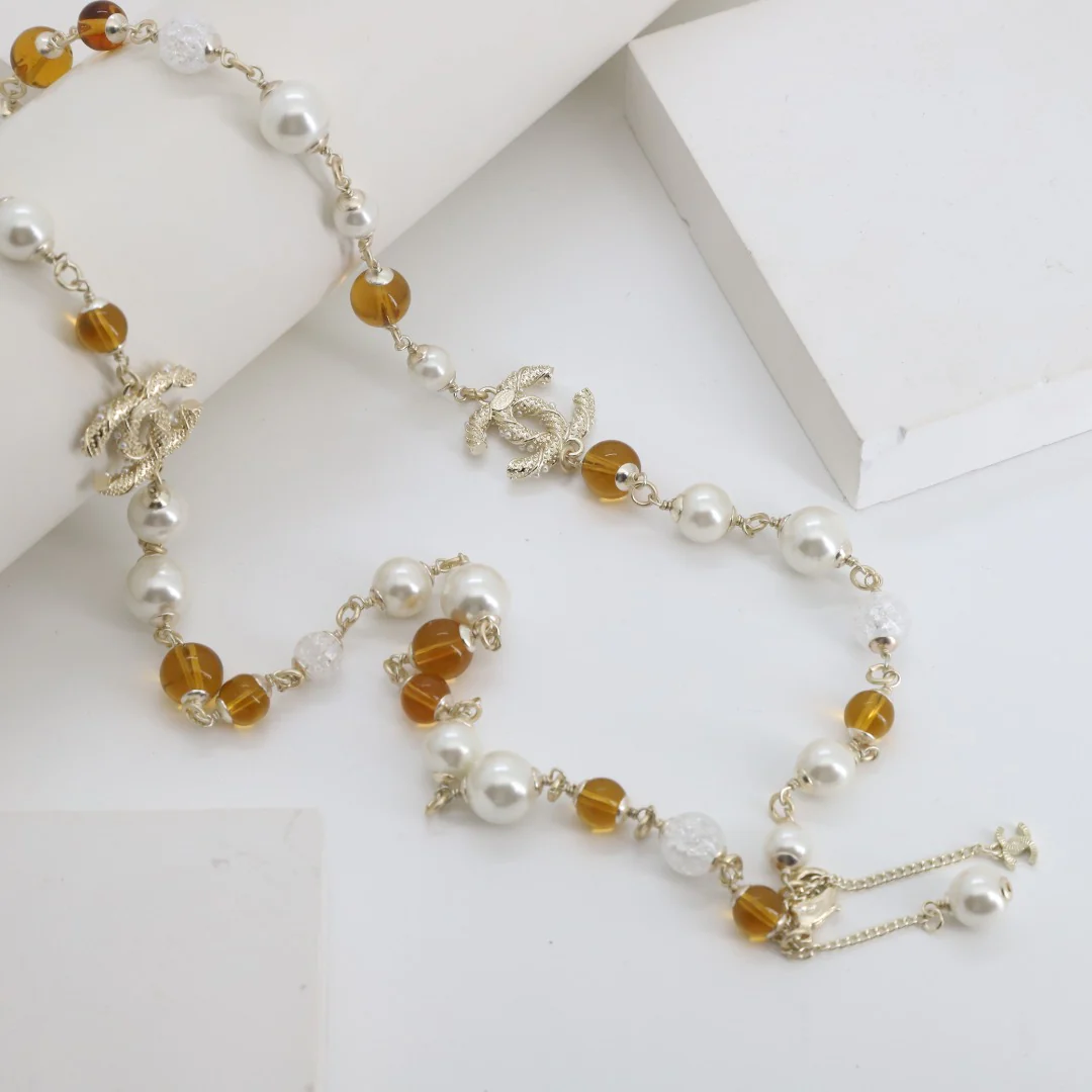 CCL029A High Quality CC Pearl Long Chain Necklace Pearl Sweater Chain - ccjewelryacc