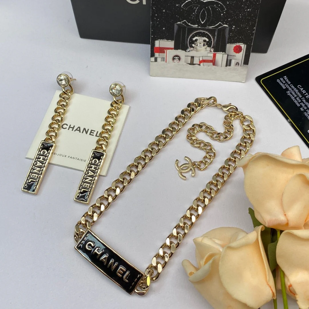 CCN197 CC Choker necklace earring set - ccjewelryacc