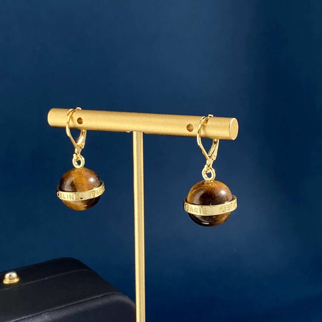 CLE025 Ciline Separables Gold finish drop earring /necklace in metal and tiger's eye stone - ccjewelryacc