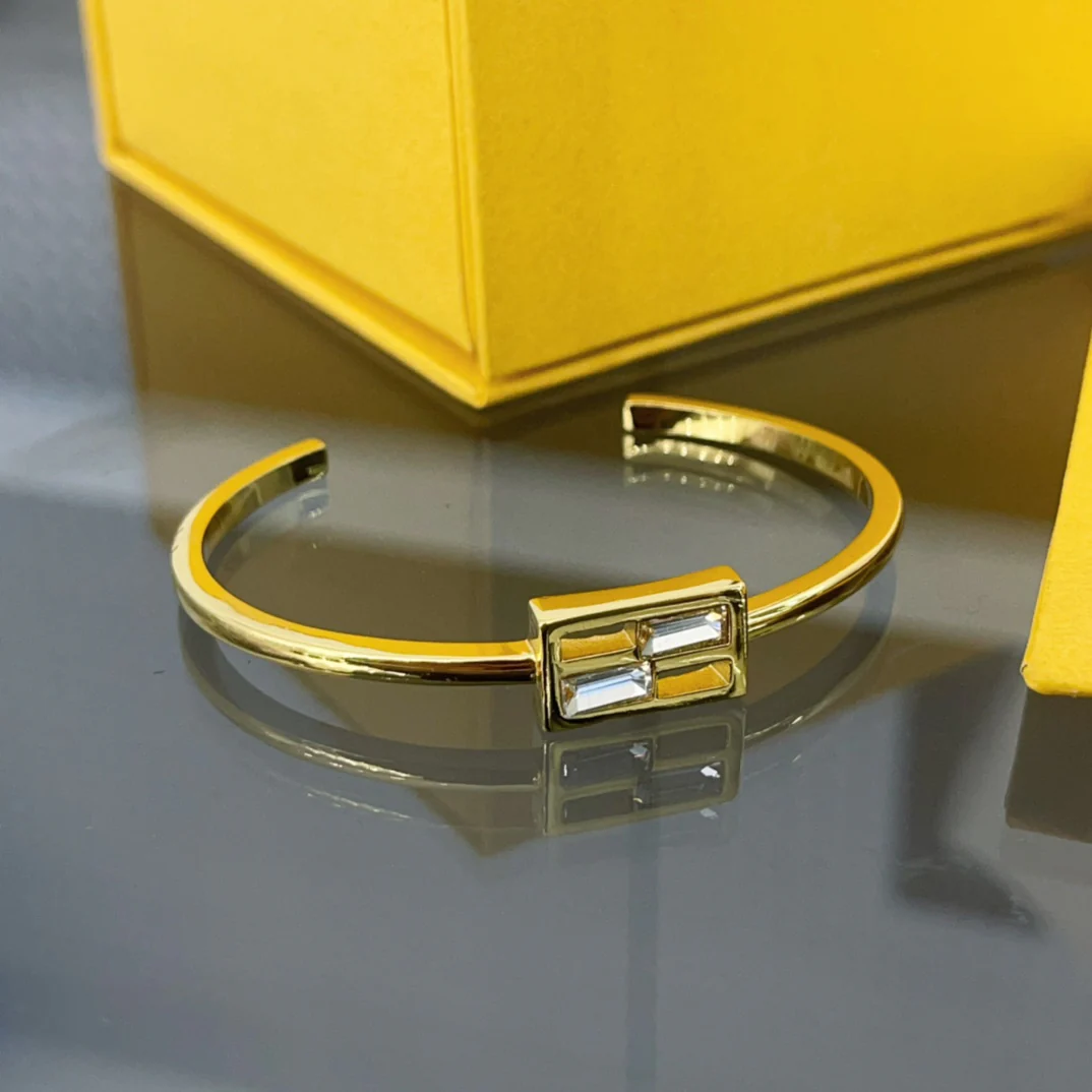 FDS004 Baguette Crystal Small F Cuff Bracelet - ccjewelryacc