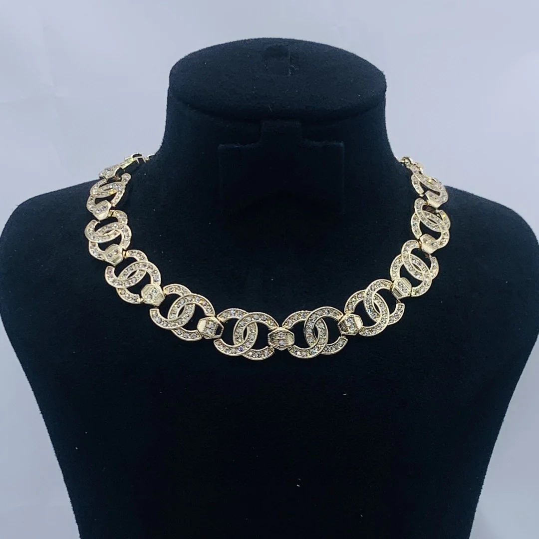 CCN138 Full crystal cc logo choker necklace - ccjewelryacc