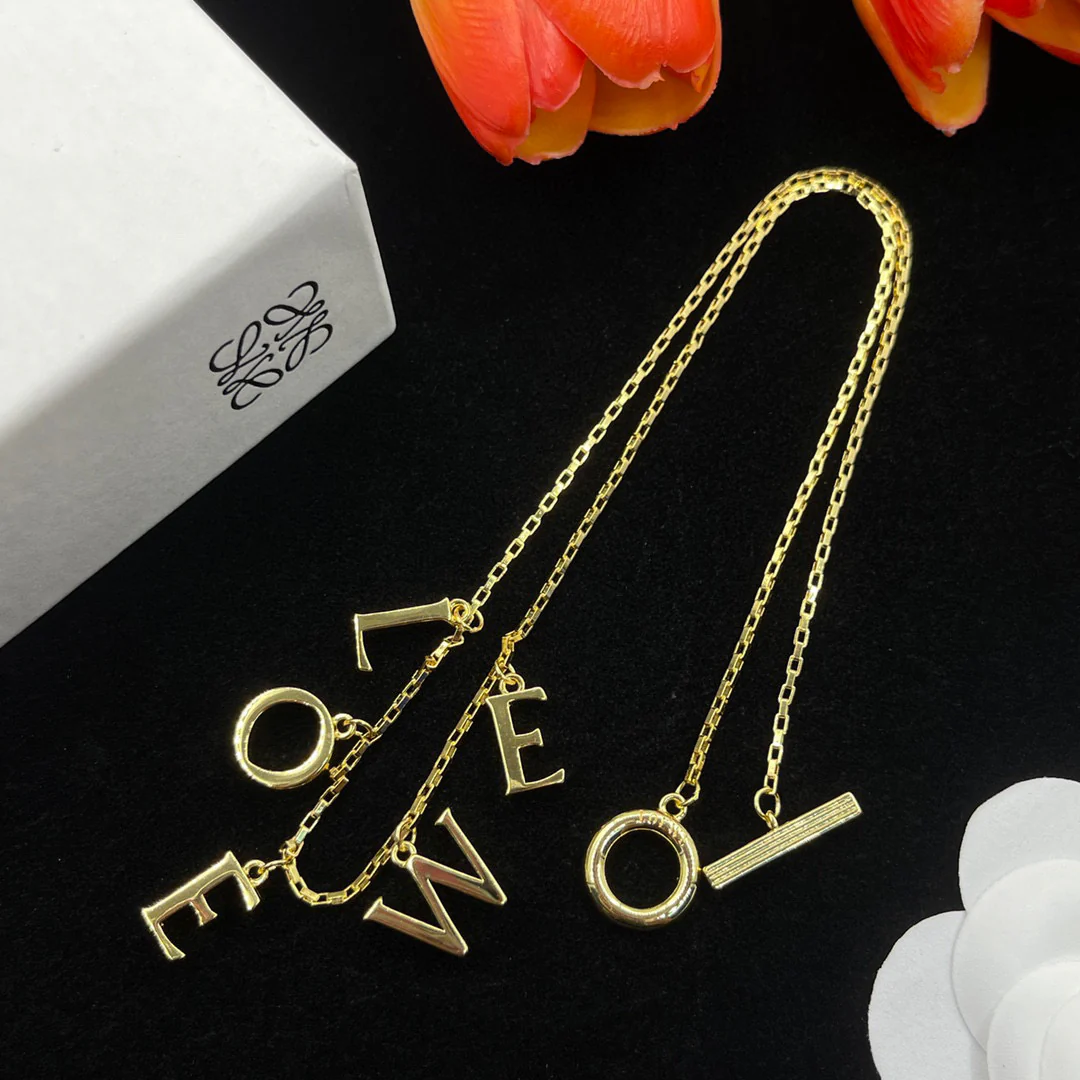 LWN005 Loewi Anagram Letter charms Necklace - ccjewelryacc