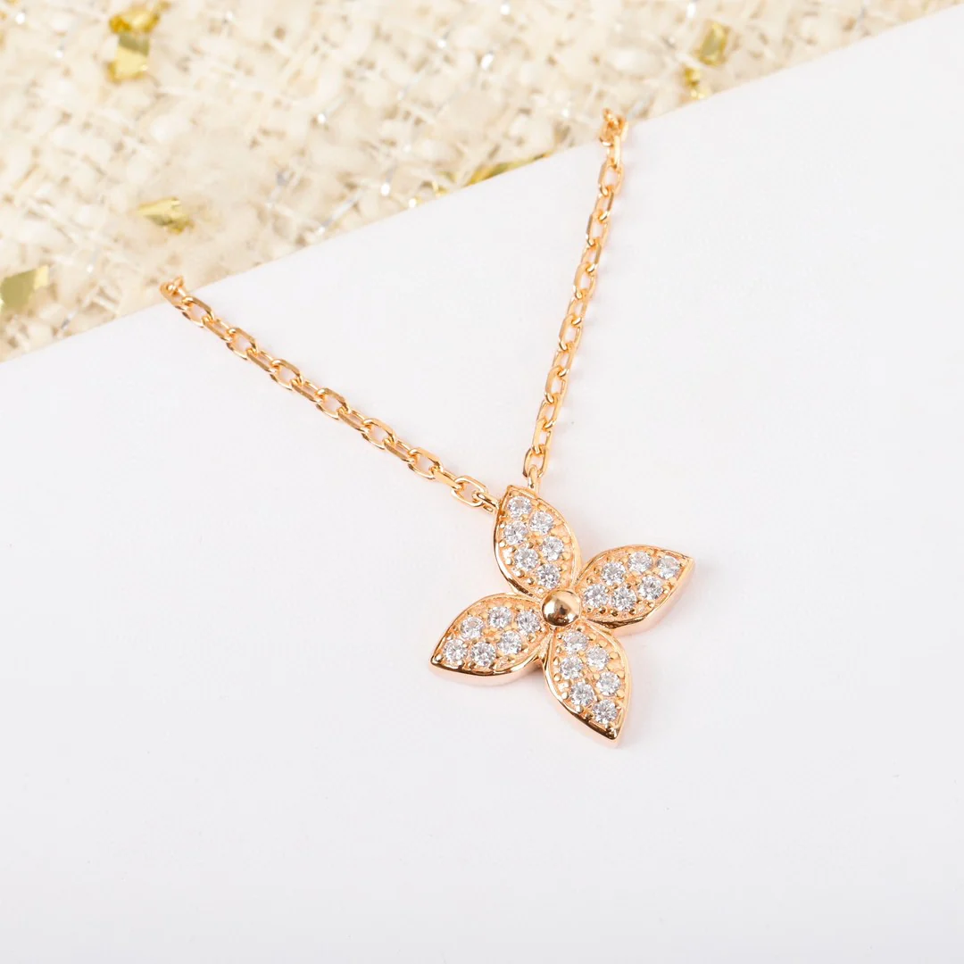 LVNS025 S925 Sterling Silver Top Quality Rose Gold STAR BLOSSOM Pendant Necklace For Women - ccjewelryacc