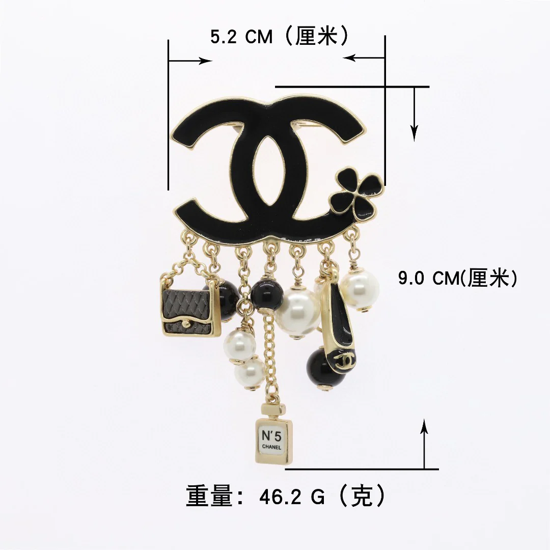 BCB334 Black enamel CC Logo with perfume bottle bag pearls charm Brooch pin - ccjewelryacc
