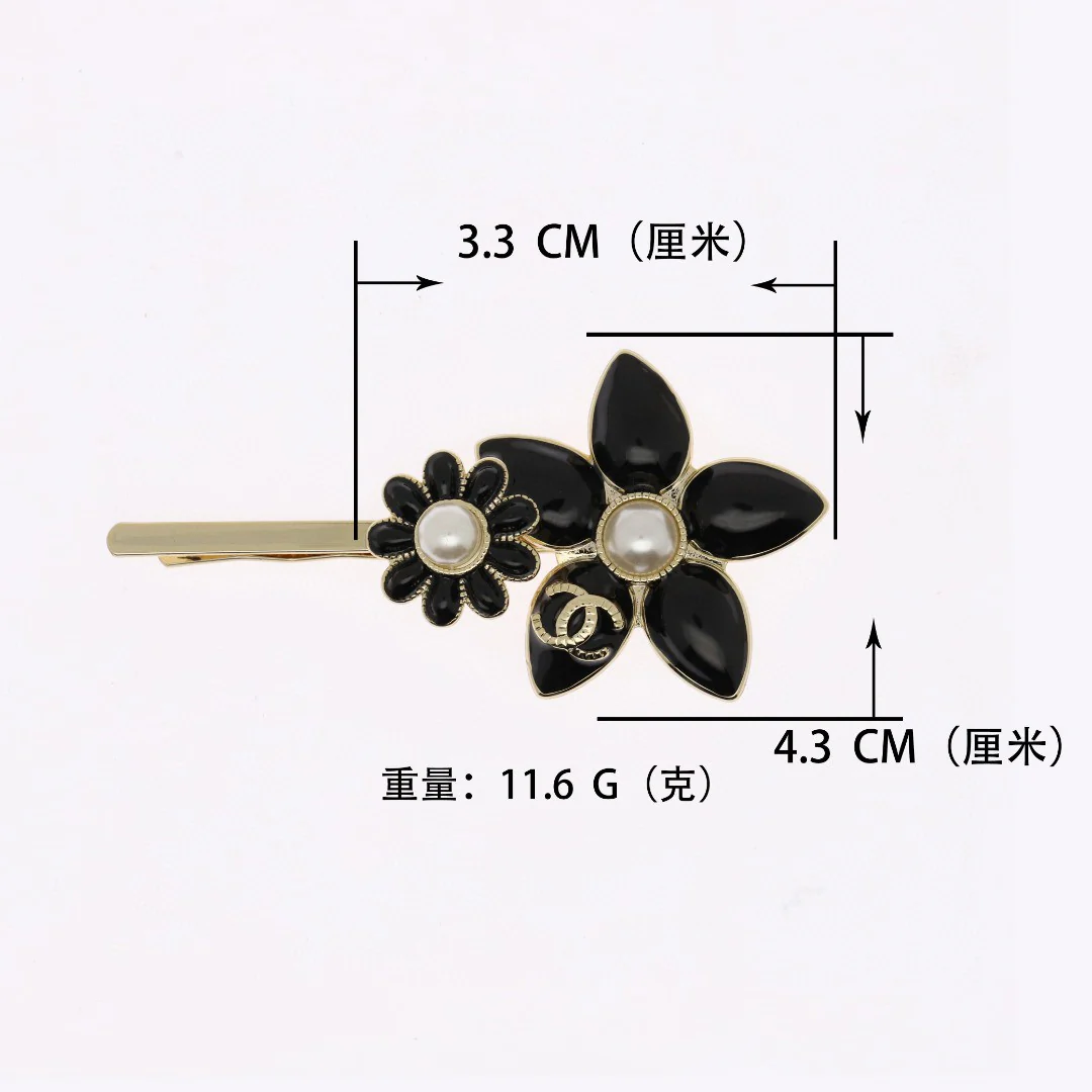CCH036 Black enamel chanel flower hair clip - ccjewelryacc