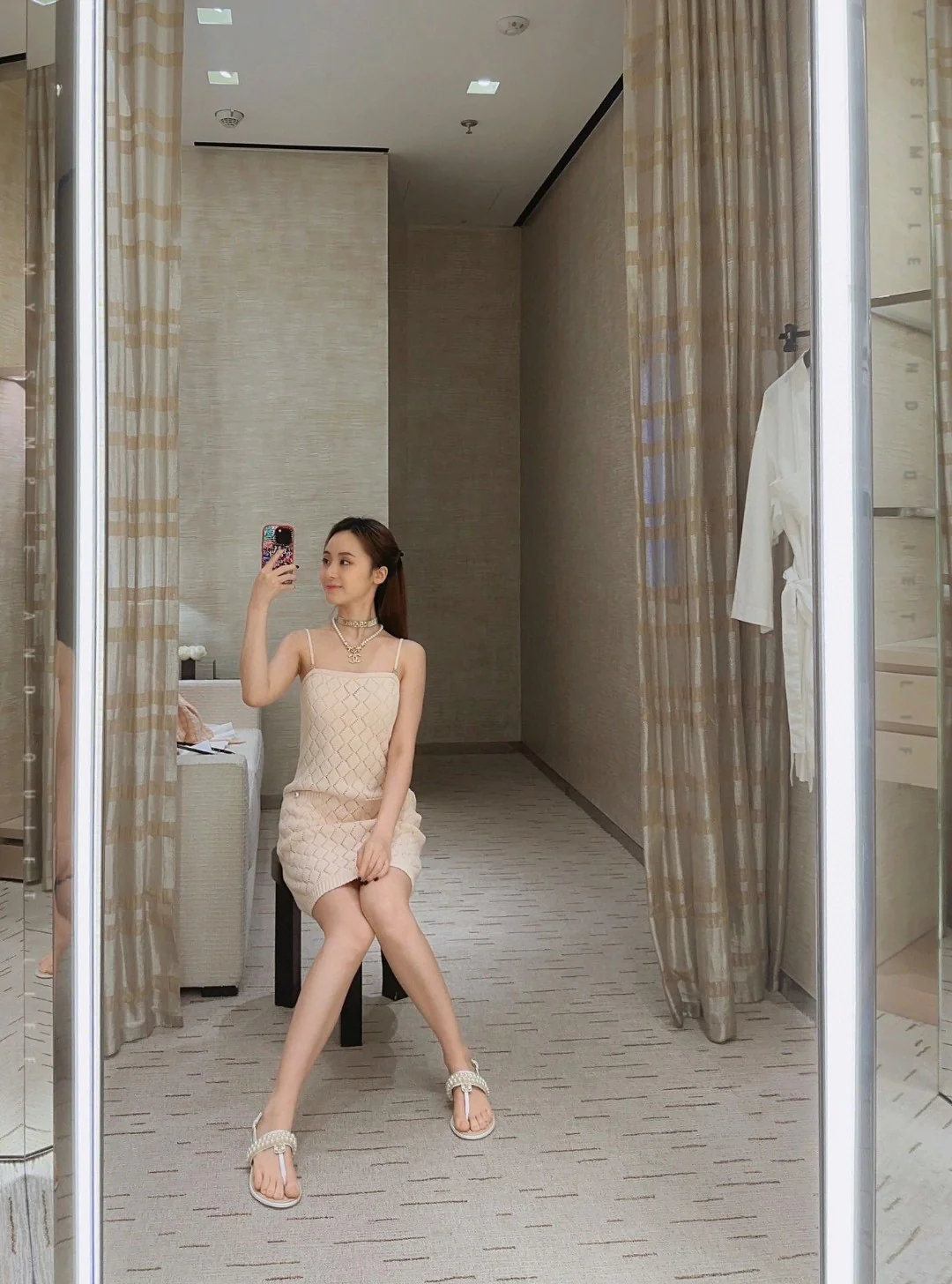 CCN287 Pearl chain with CC Logo pendant necklace - ccjewelryacc