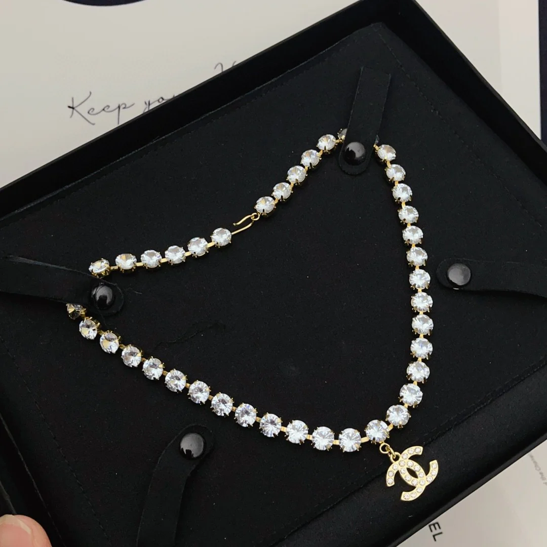 CCN007 CC choker Necklace in metal and rhinestone - ccjewelryacc